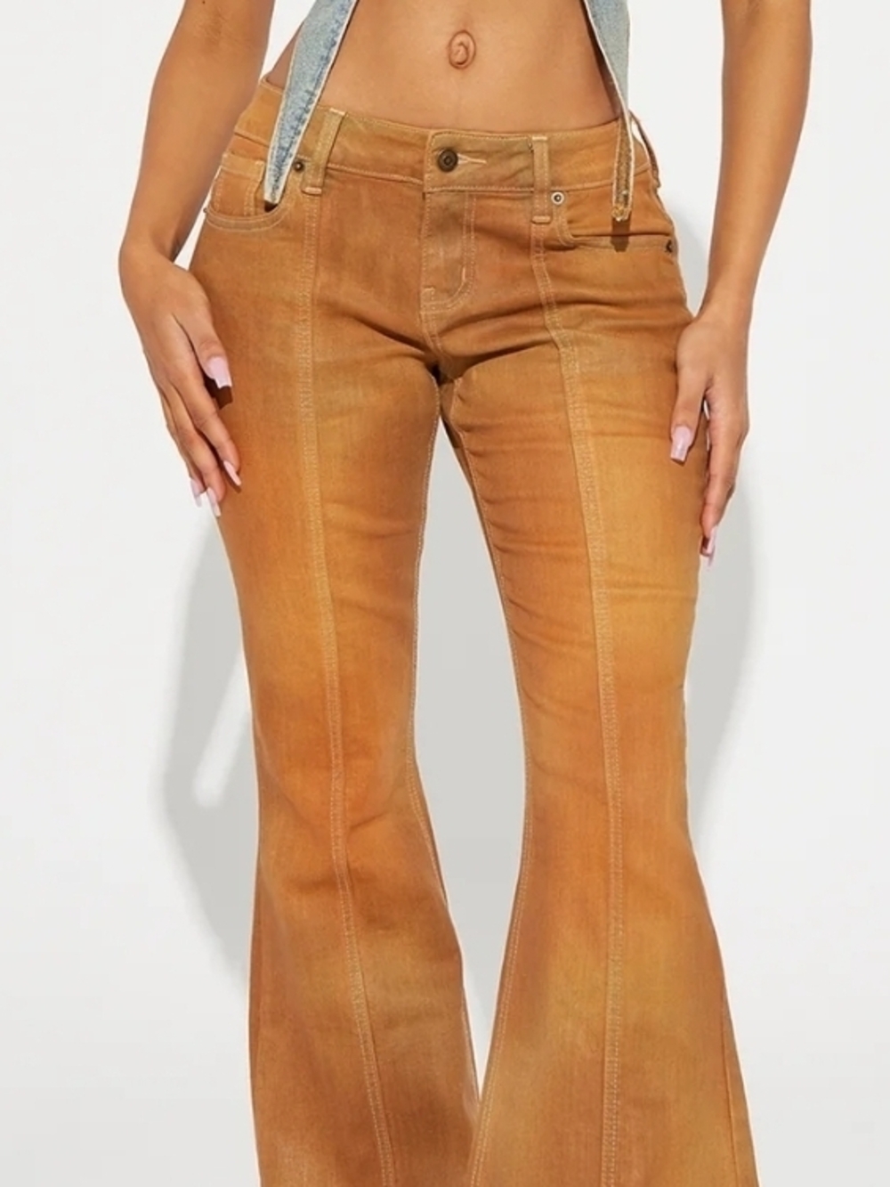In Effect Coated Stretch Flare Jeans - Rust